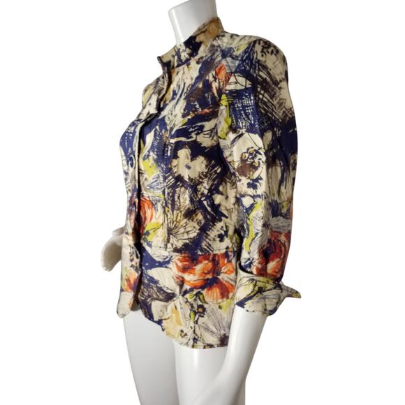 Coldwater Creek Womens Size 10 Textured Cotton Unlined Jacket 3/4 Sleeve Floral - Picture 3 of 7
